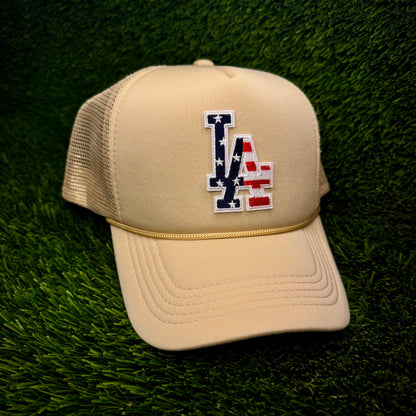 Los Angeles Dodgers LA USA Flag Trucker Hat