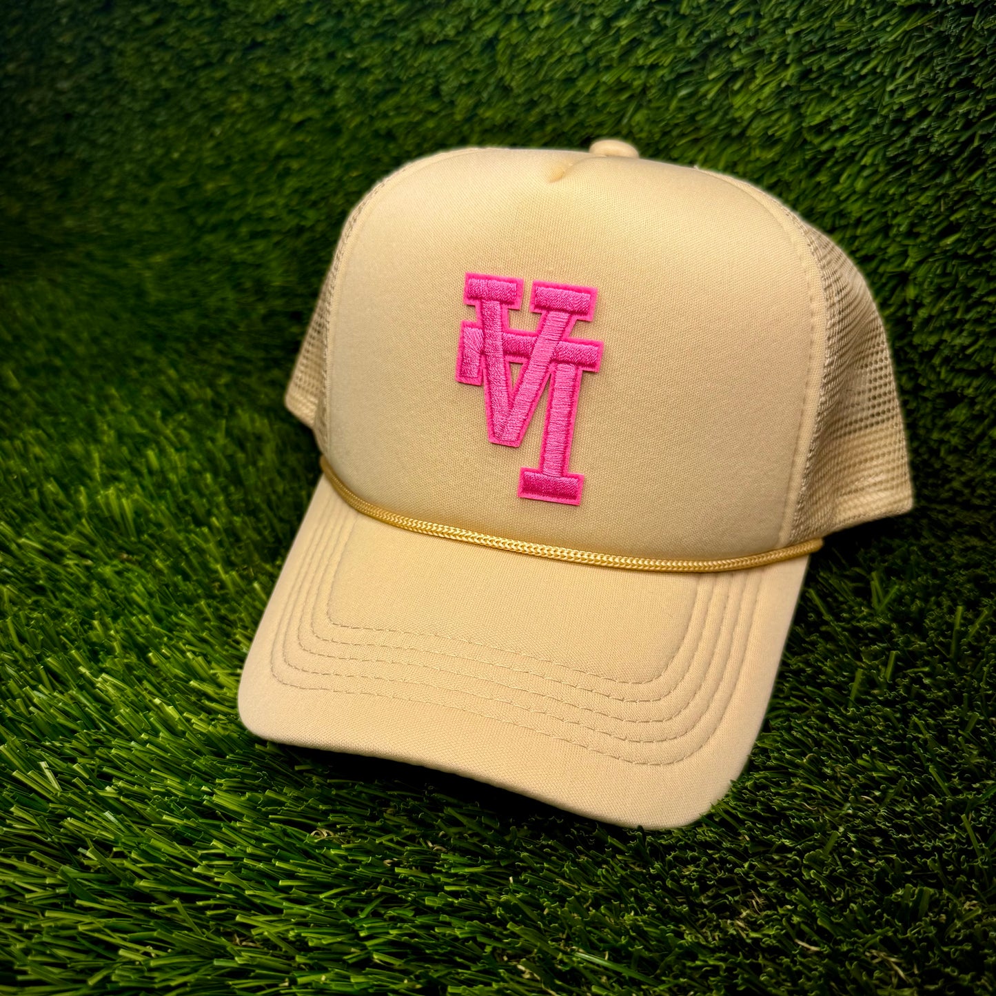 Los Angeles Dodgers Upside Down Pink LA Logo Trucker Hat