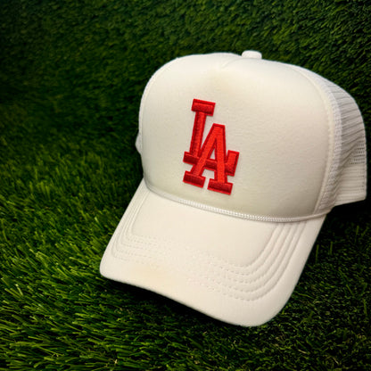 Los Angeles Dodgers Red LA Logo Trucker Hat