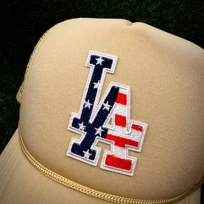 Los Angeles Dodgers LA USA Flag Trucker Hat