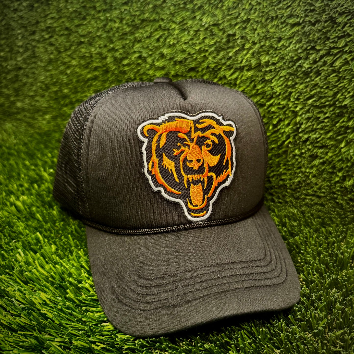 Chicago Bears Black/Orange/White Logo Trucker Hat