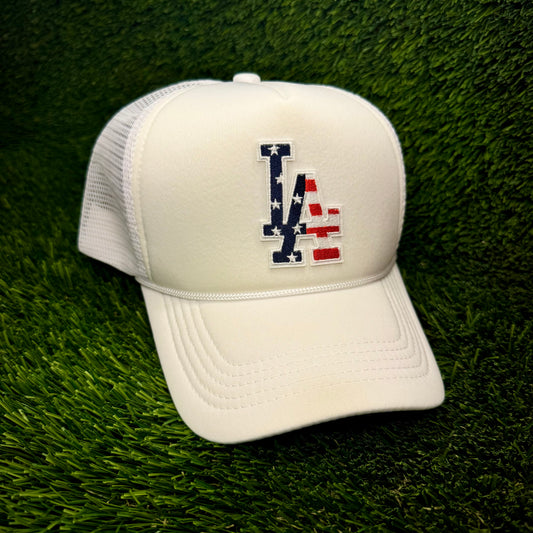 Los Angeles Dodgers LA USA Flag Trucker Hat